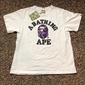 A BATHING APE: PURPLE CAMO COLLEGE TEE (SIZE XL)